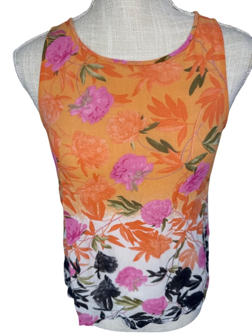 Joie Floral Sleeveless Tank Top Orange Pink Black Gradient Lightweight XS
